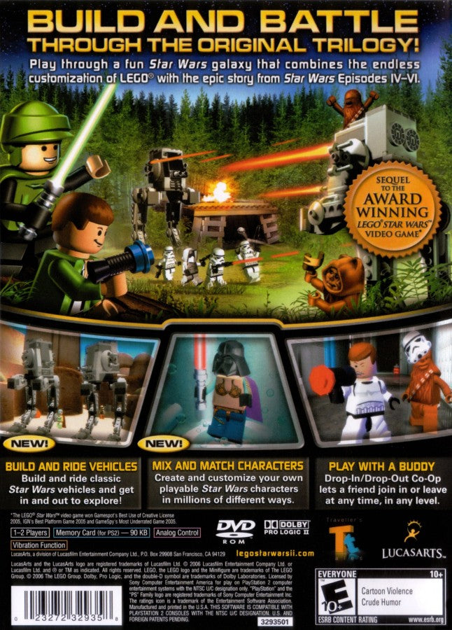 LEGO Star Wars II: Original Trilogy back cover art for PlayStation 2 (PS2) video game