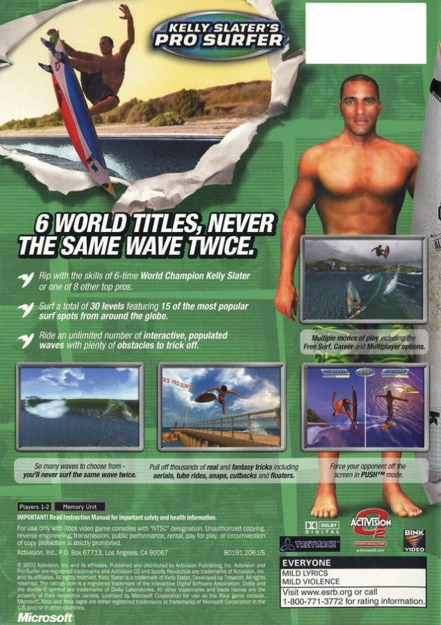 Kelly Slater's Pro Surfer back cover art for Xbox (XBOX) video game