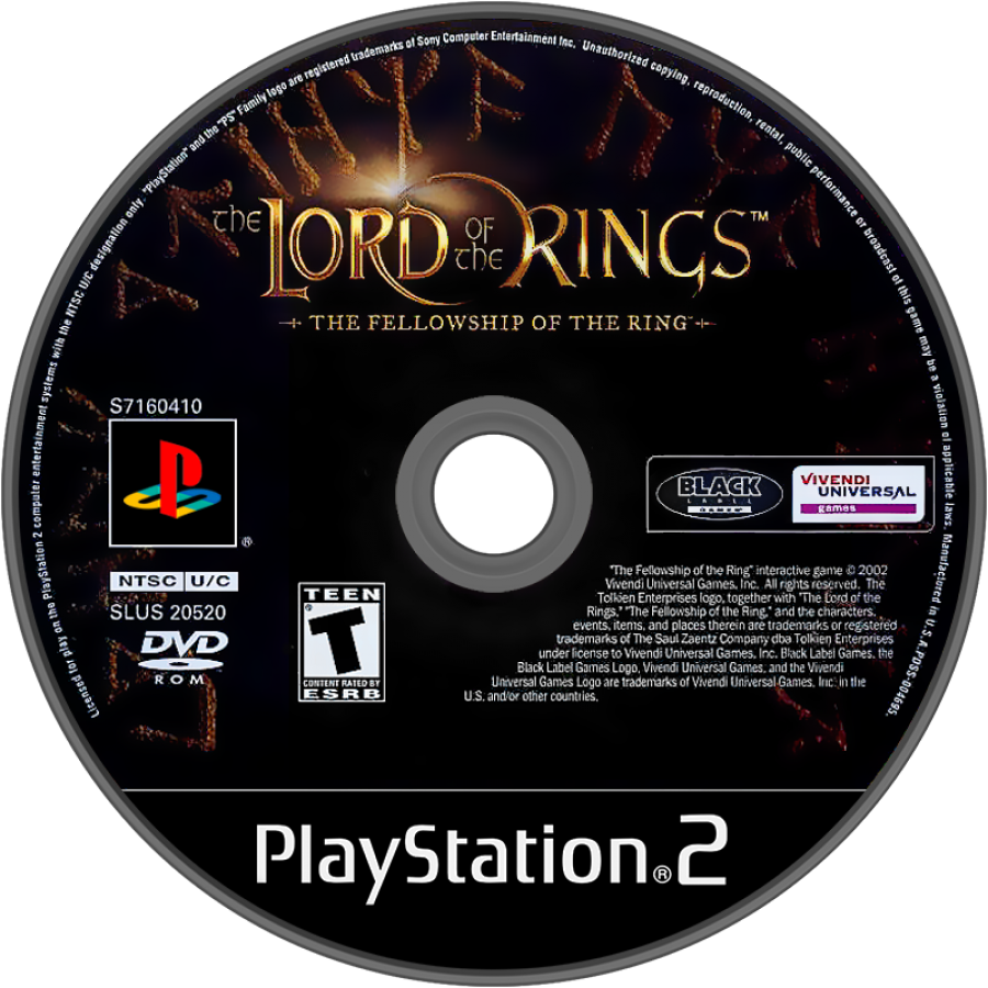 The Lord of the Rings: The Fellowship of the Ring for PlayStation 2 action adventure fantasy game based on the Tolkien novel featuring Frodo Aragorn Gandalf Middle earth quests combat exploration disc