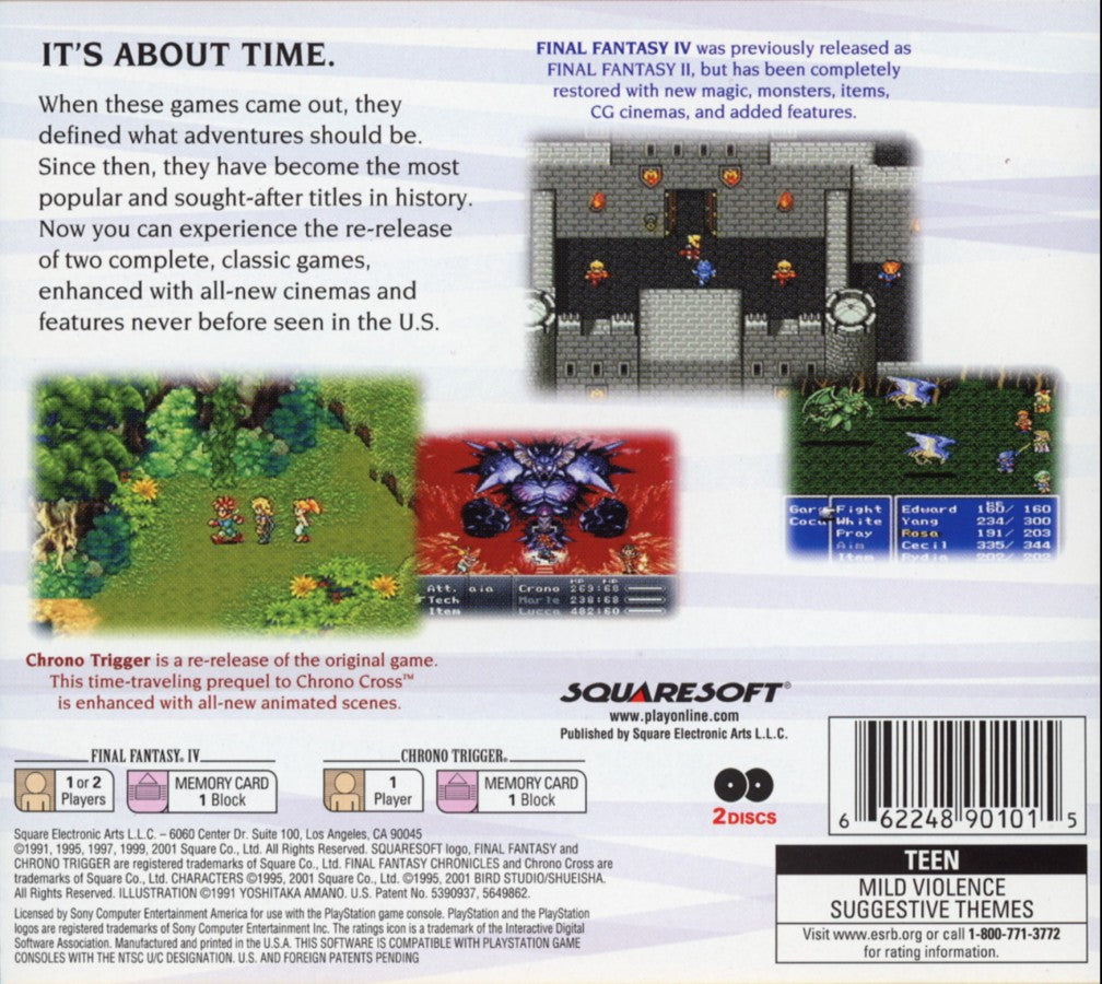 Final Fantasy Chronicles retro fantasy role-playing RPG game for PlayStation 1 (PS1) back of case