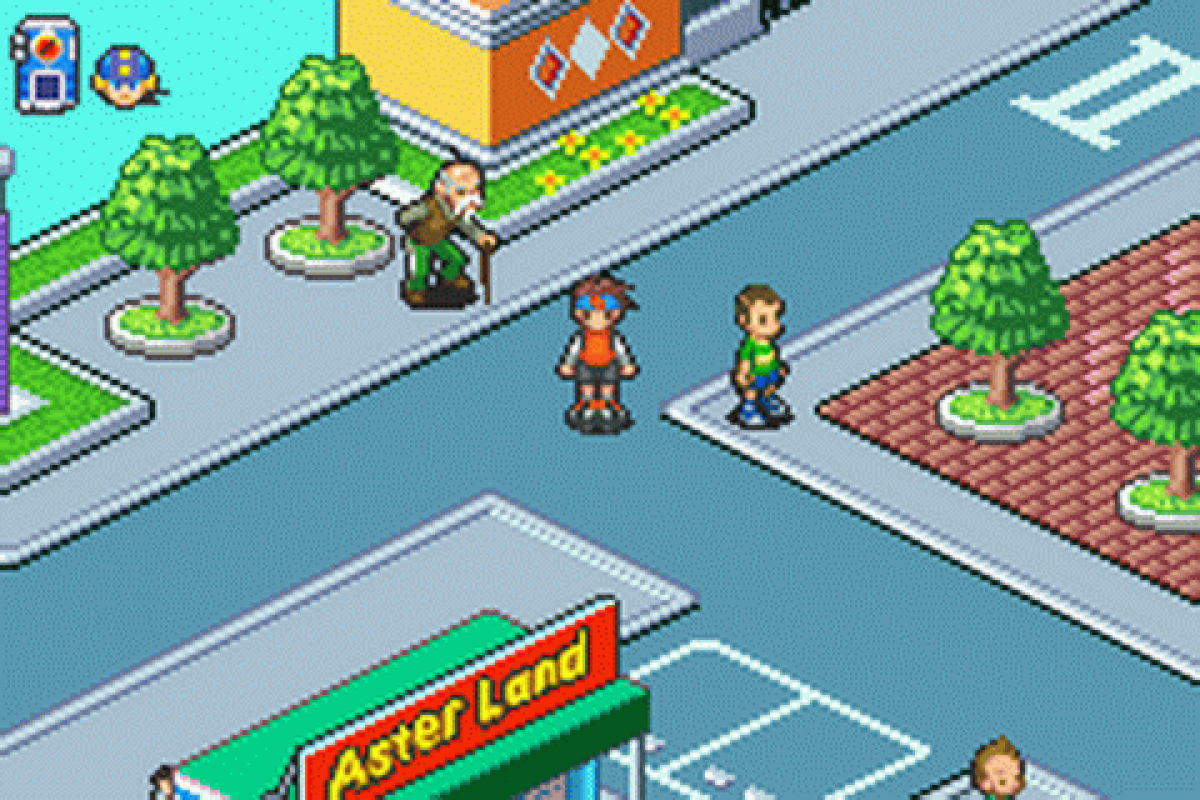 Mega Man Battle Network 6: Cybeast Falzar for Game Boy Advance action RPG card battle game featuring Lan and MegaMan.EXE grid based combat Cybeast Falzar version multiplayer link battles gameplay