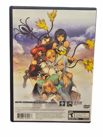 Magna Carta Tears of Blood PlayStation 2 PS2 role playing video game featuring fantasy adventure turn-based combat strategic battles character development magical abilities detailed environments challenging enemies story-driven gameplay and classic PlayStation 2 PS2 gaming collectible retro gaming appeal back cover art