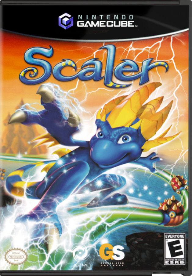 Cover art for Scaler GameCube game featuring colorful 3D platforming gameplay with reptile-based abilities and exploration 