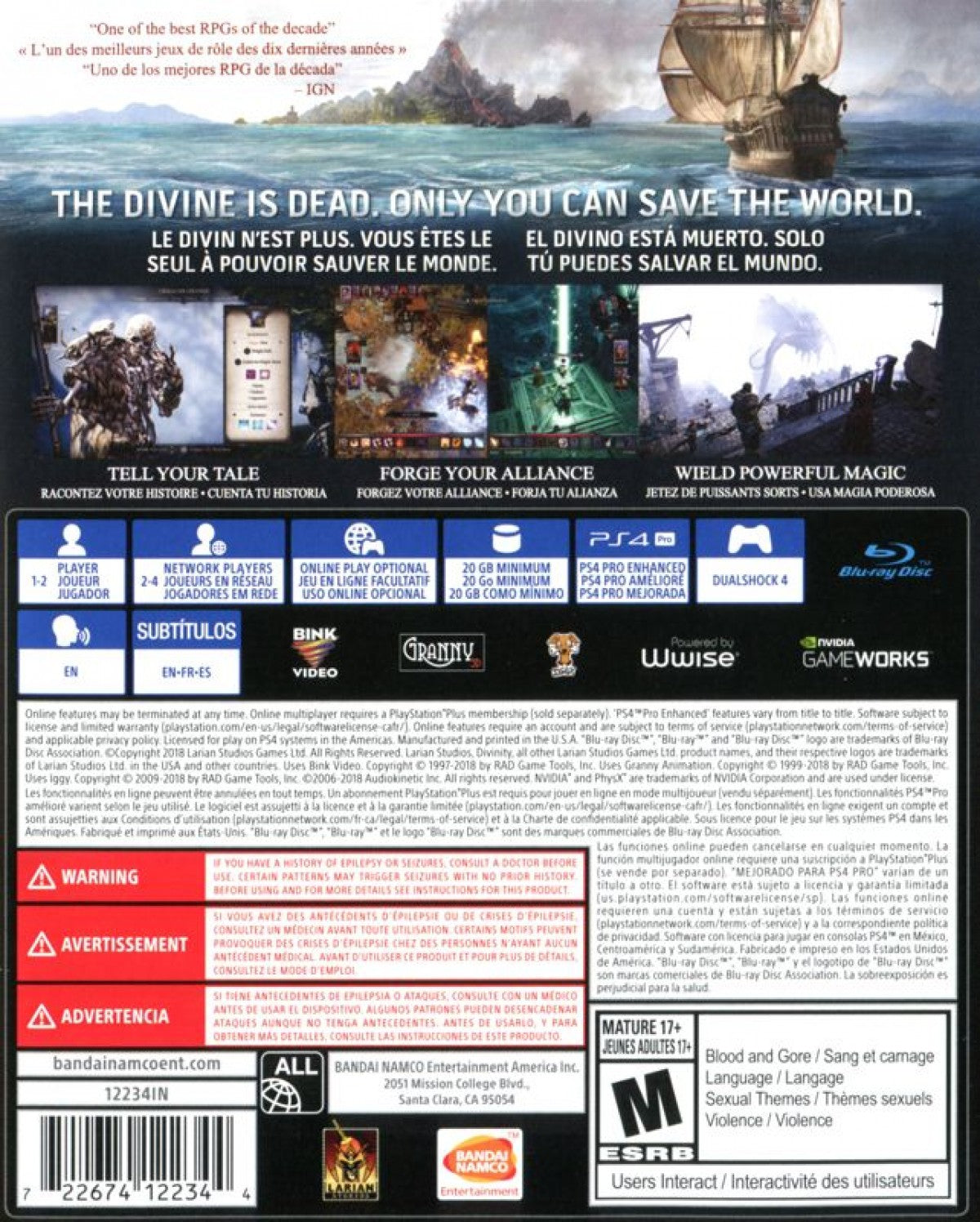 Divinity: Original Sin II [Definitive Edition] – PlayStation 4 (PS4) video game back of case, role-playing RPG by Larian Studios