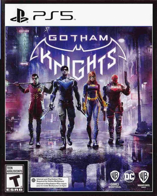 Gotham Knights PlayStation 5 PS5 action RPG video game featuring the Batfamily in open-world Gotham City co-op gameplay front cover