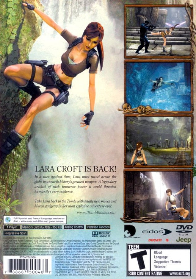Tomb Raider: Legend – PlayStation 2 (PS2) video game back of case, action-adventure.