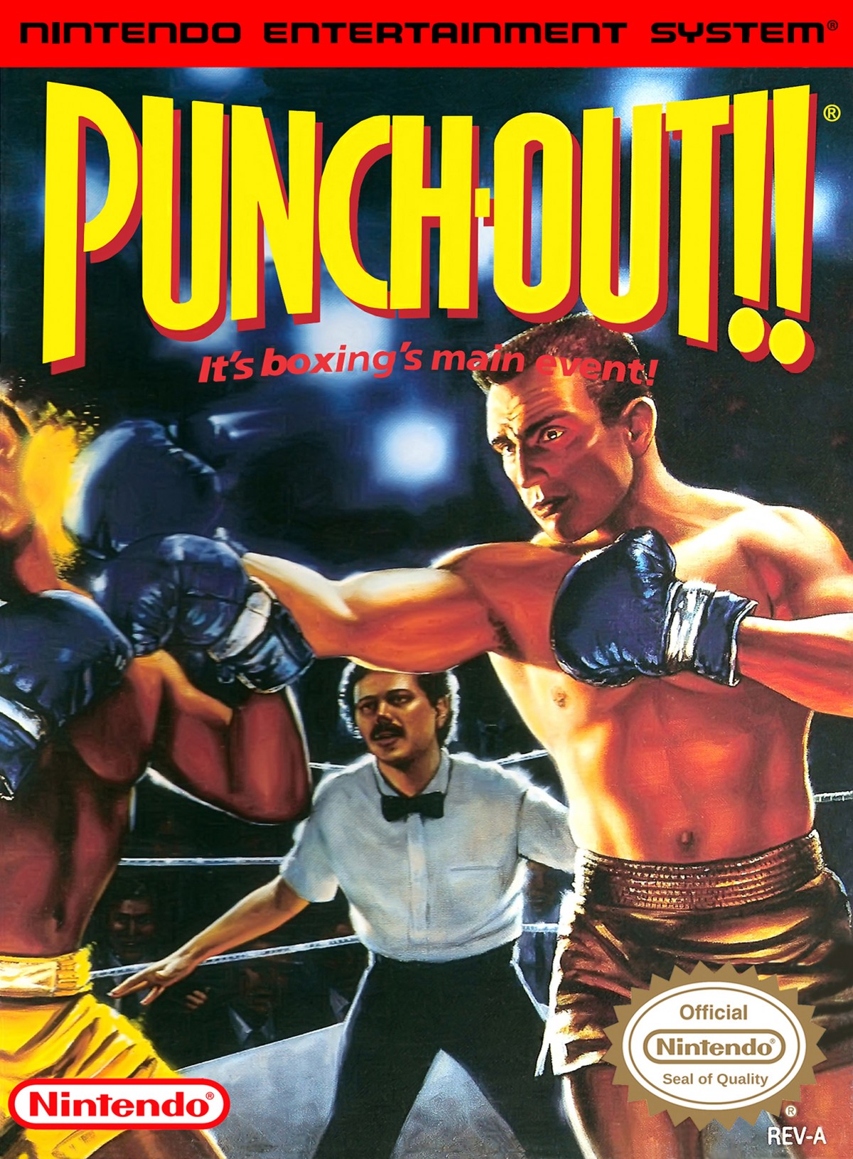 Punch Out Nintendo Entertainment System NES video game featuring boxing sports gameplay Little Mac boxing matches opponent battles dodging punches counter attacks knockout challenges training and classic 8 bit Nintendo arcade sports gameplay retro video game collection collectible gaming appeal front cover art