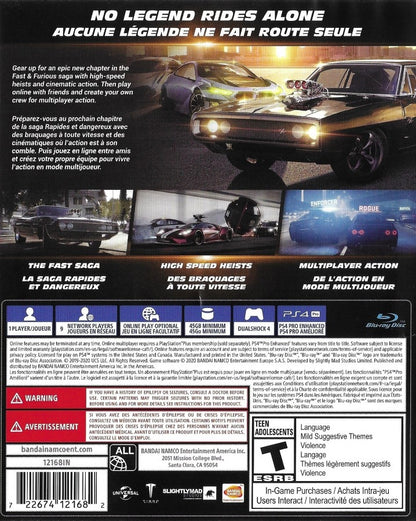 Fast and Furious: Crossroads – PlayStation 4 (PS4) video game back of case, action racing by Bandai Namco Entertainment