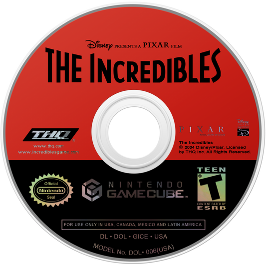 Disney Pixar The Incredibles Nintendo GameCube GC action adventure video game featuring the Incredible family superhero characters Mr Incredible Elastigirl Violet Dash and Jack-Jack superpowers combat enemies action-packed missions city exploration and classic Nintendo GameCube GC gameplay collectible retro gaming appeal game disc