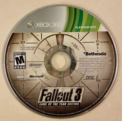 Fallout 3 [Game of the Year Platinum Hits] disc for Xbox 360 (X360) post-apocalyptic role-playing video game