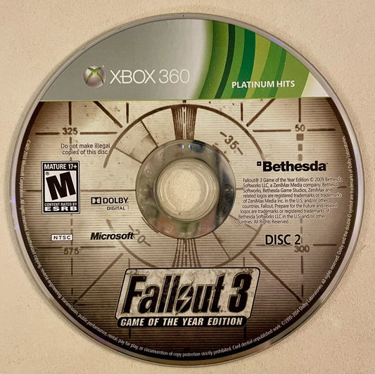 Fallout 3 [Game of the Year Platinum Hits] disc for Xbox 360 (X360) post-apocalyptic role-playing video game