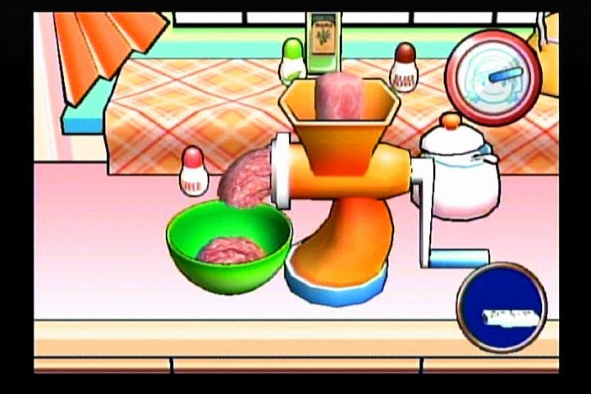 Cooking Mama Cook Off game for the Nintendo Wii featuring motion controlled cooking mini games using the Wii Remote with a variety of recipes step by step tasks and multiplayer modes in a colorful family friendly kitchen setting gameplay