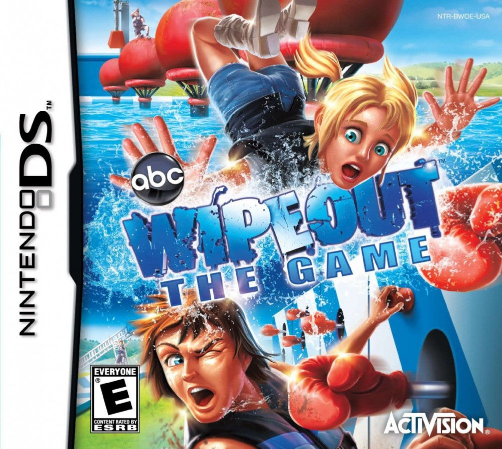 Wipeout The Game for Nintendo DS, cover image for a party action video game with obstacle course challenges, mini-games, multiplayer gameplay, and TV show-inspired competition