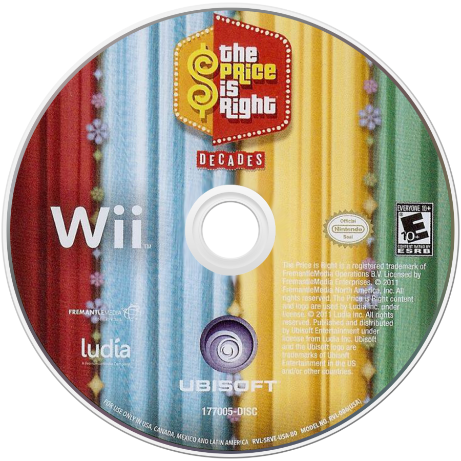 The Price Is Right: Decades disc art for Nintendo Wii (Wii) featuring classic pricing games from different eras, motion‑controlled bidding, and nostalgic TV show challenges
