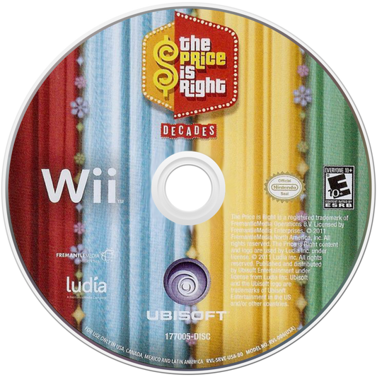 The Price Is Right: Decades disc art for Nintendo Wii (Wii) featuring classic pricing games from different eras, motion‑controlled bidding, and nostalgic TV show challenges