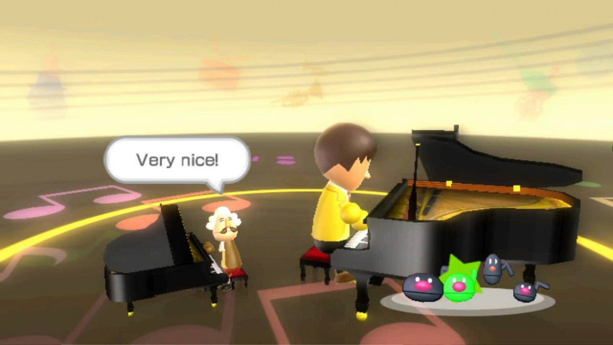 Wii Music gameplay for Nintendo Wii (Wii) featuring motion‑controlled music creation with virtual instruments, jam sessions, and playful performance modes.