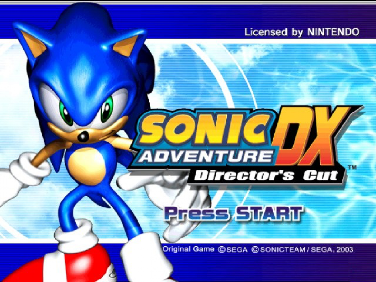 Sonic Adventure DX Director’s Cut GameCube game featuring fast-paced 3D platforming action and classic Sonic gameplay main menu
