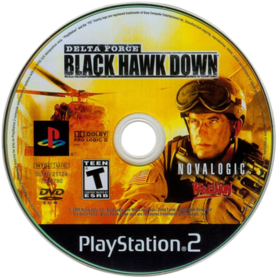 Delta Force: Black Hawk Down disc for PlayStation 2 (PS2) modern military first-person shooter video game