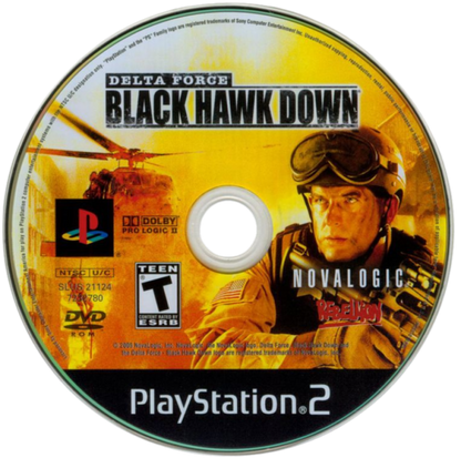 Delta Force: Black Hawk Down disc for PlayStation 2 (PS2) modern military first-person shooter video game