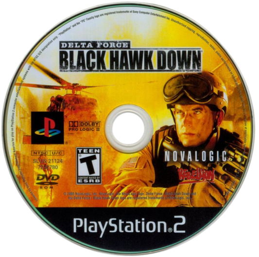 Delta Force: Black Hawk Down disc for PlayStation 2 (PS2) modern military first-person shooter video game