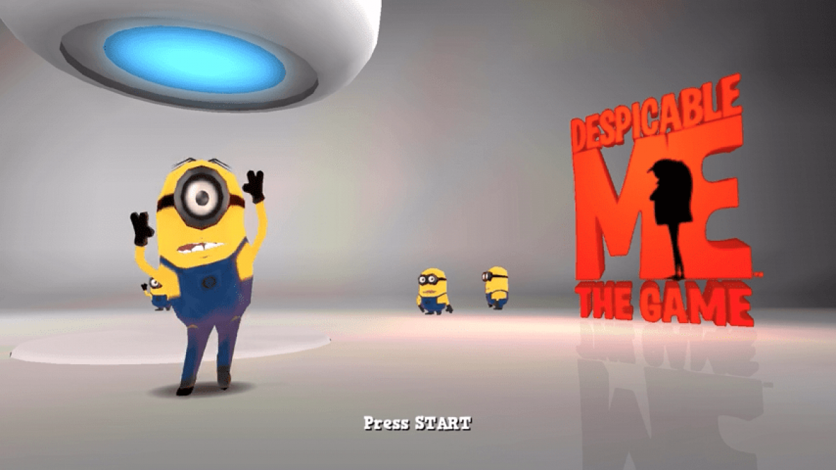 Despicable Me – PlayStation Portable (PSP) start screen for family-friendly platformer video game