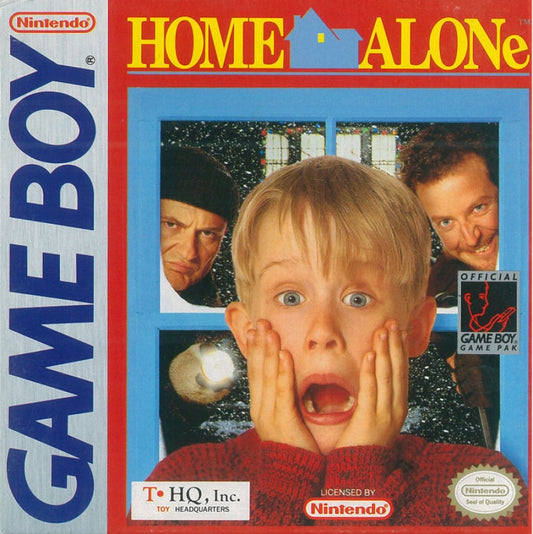 Home Alone for Game Boy, cover image for an action platformer video game with side-scrolling gameplay, trap-setting mechanics, enemy avoidance, and movie-inspired challenges