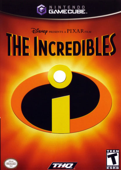 Disney Pixar The Incredibles Nintendo GameCube GC action adventure video game featuring the Incredible family superhero characters Mr Incredible Elastigirl Violet Dash and Jack-Jack superpowers combat enemies action-packed missions city exploration and classic Nintendo GameCube GC gameplay collectible retro gaming appeal front cover art