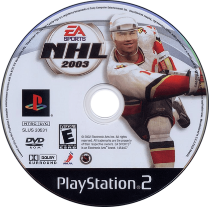 NHL 2003 – PlayStation 2 (PS2) video game disc, ice hockey sports game.