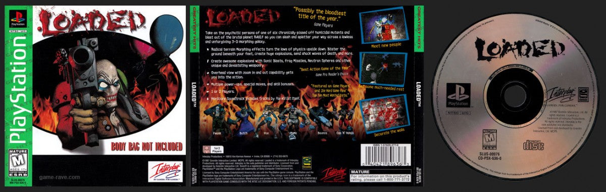 Loaded [Greatest Hits] cover art and disc for PlayStation 1 (PS1) video game