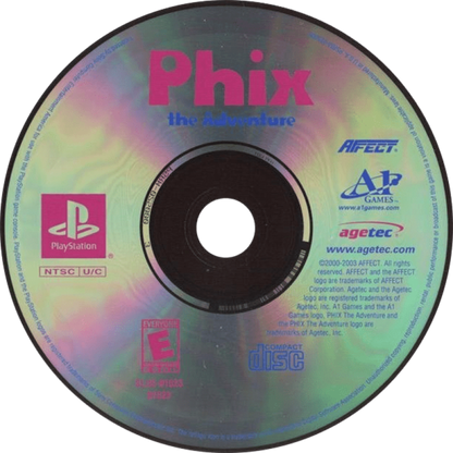 Phix: The Adventure PlayStation 1 PS1 for action platformer retro video game fans featuring colorful fantasy worlds puzzle solving creative platforming whimsical characters hidden secrets challenging levels classic PlayStation adventure collectible gaming appeal disc