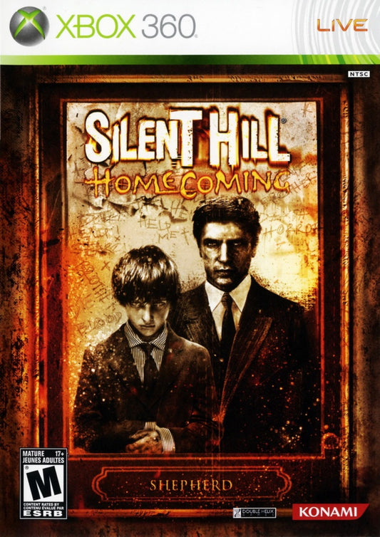 Retro Silent Hill Homecoming Xbox 360 inspired design featuring psychological survival horror aesthetic vintage HD era fog covered town disturbing creatures haunted atmosphere dark family secrets cinematic terror nostalgic Konami horror presentation cover art 
