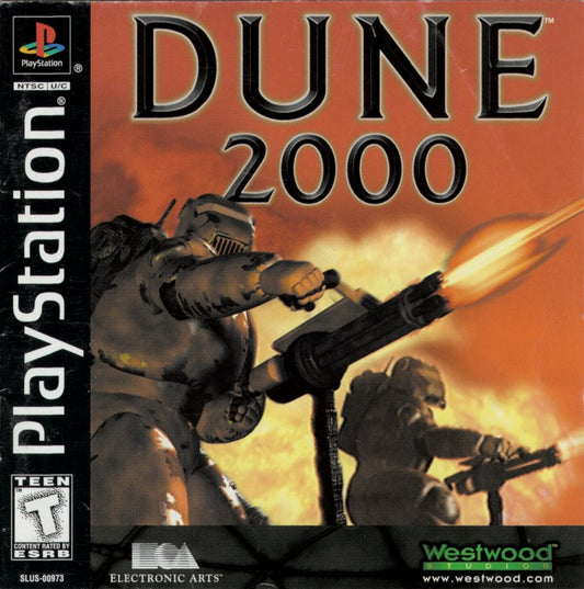 Dune 2000 PS1 PlayStation 1 real time strategy game base building resource management sci fi warfare desert planet combat retro video game cover art