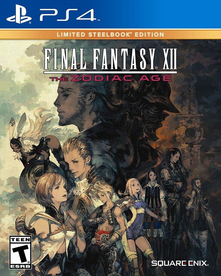 Final Fantasy XII The Zodiac Age Limited SteelBook Edition for PlayStation 4, cover image for a fantasy role-playing video game with real-time combat, open-zone exploration, party strategy, and classic JRPG adventure