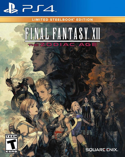 Final Fantasy XII The Zodiac Age Limited SteelBook Edition for PlayStation 4, cover image for a fantasy role-playing video game with real-time combat, open-zone exploration, party strategy, and classic JRPG adventure