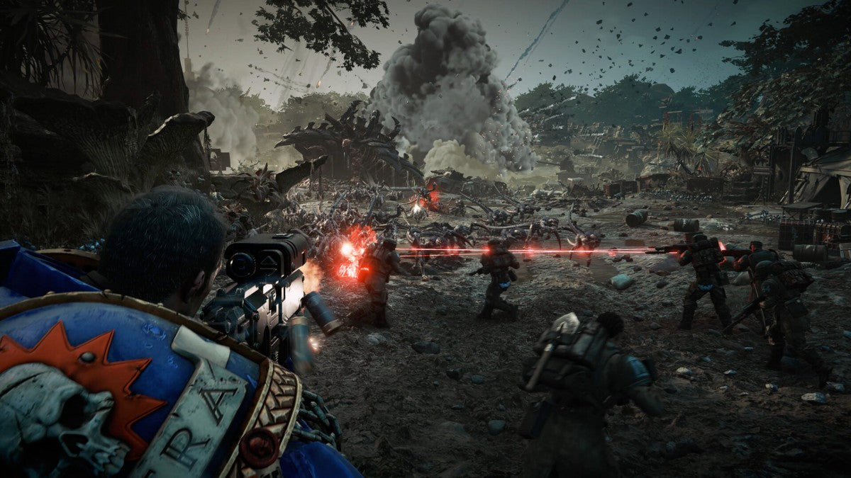 Warhammer 40,000: Space Marine 2 [Gold Edition] for PlayStation 5 (PS5) at Gamers INC, featuring the ultimate visceral action experience with the Season Pass and 4-day early access, allowing you to embody the superhuman skill and brutality of a Space Marine as you purge relentless Tyranid swarms across the galaxy in spectacular 4K combat gameplay screenshot