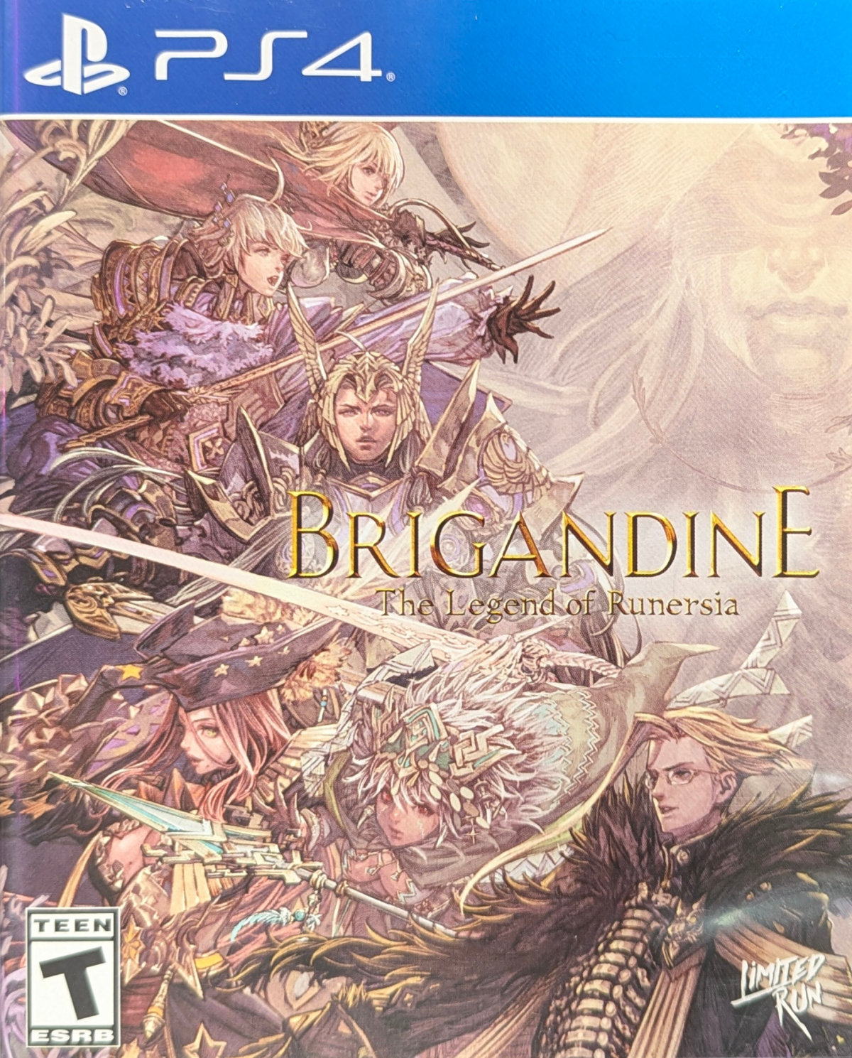 Brigandine: The Legend of Runersia [Limited Run #368] for PlayStation 4 (PS4) at Gamers INC, featuring a grand strategy RPG where you command armies of knights and mythical creatures across the continent of Runersia, conquer rival nations, and shape the fate of six warring factions in deep turn-based battles with expansive replayability front cover