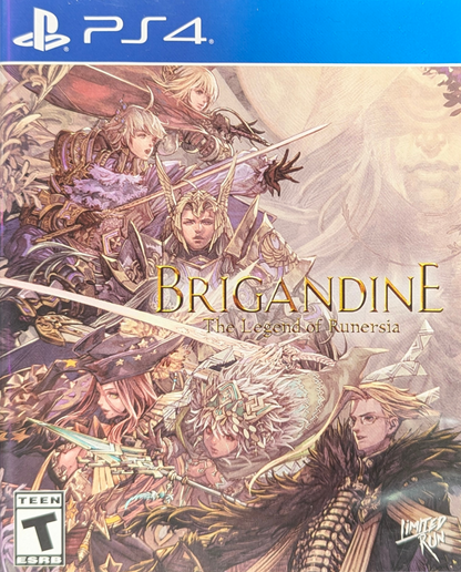 Brigandine: The Legend of Runersia [Limited Run #368] for PlayStation 4 (PS4) at Gamers INC, featuring a grand strategy RPG where you command armies of knights and mythical creatures across the continent of Runersia, conquer rival nations, and shape the fate of six warring factions in deep turn-based battles with expansive replayability front cover
