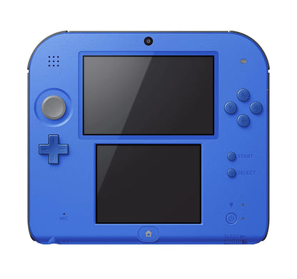 Nintendo 2DS Electric Blue System inspired design featuring handheld gaming console aesthetic vibrant blue clamshell free form slate design dual screen portable gameplay colorful Nintendo hardware family friendly gaming experience and classic handheld entertainment presentation front off 
