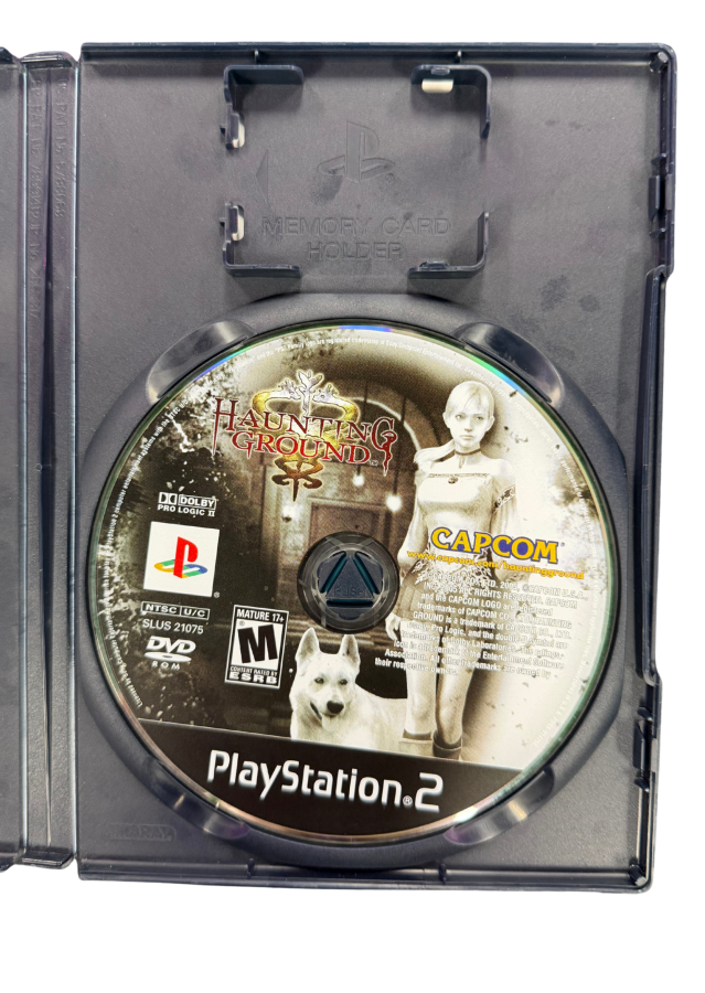 Haunting Ground PlayStation 2 PS2 for survival horror video game fans featuring psychological horror exploration stealth gameplay puzzle solving mansion environments tense enemy encounters companion dog mechanics resource management atmospheric storytelling and immersive suspenseful gameplay collectible gaming appeal disc