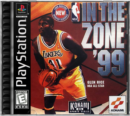 NBA In the Zone 99 cover art for PlayStation 1 (PS1) video game, basketball sports action, classic arcade-style gameplay, retro Sony console title