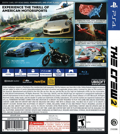 The Crew 2 – PlayStation 4 (PS4) video game back of case, open-world racing