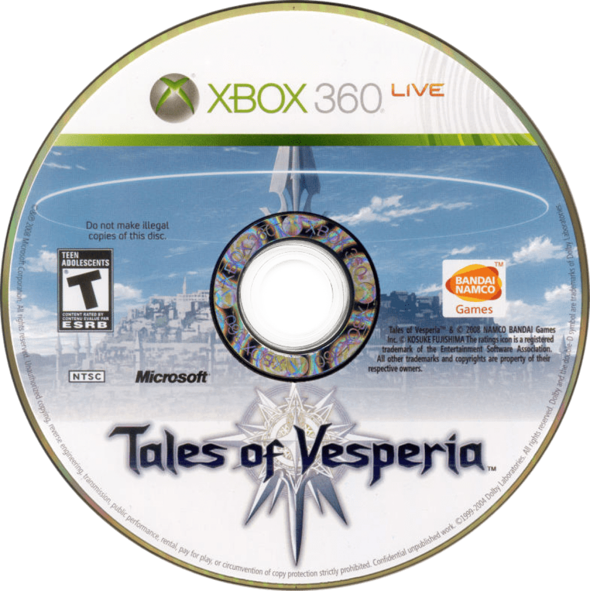 Tales of Vesperia disc for Xbox 360 (X360) role-playing video game