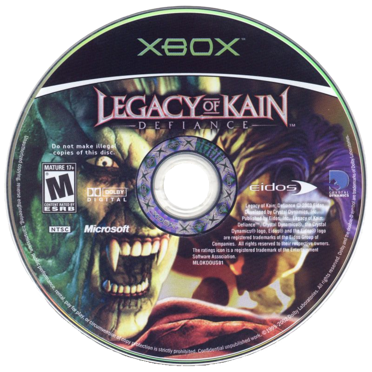 Legacy of Kain: Defiance Xbox game featuring dark action-adventure gameplay, immersive gothic storytelling, and vampire-themed combat disc