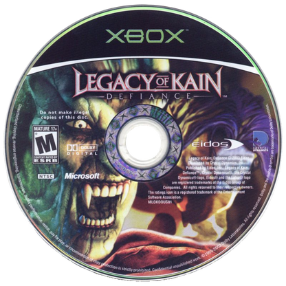 Legacy of Kain: Defiance Xbox game featuring dark action-adventure gameplay, immersive gothic storytelling, and vampire-themed combat disc