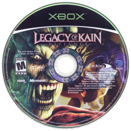 Legacy of Kain: Defiance Xbox game featuring dark action-adventure gameplay, immersive gothic storytelling, and vampire-themed combat disc