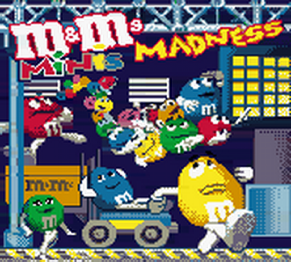 M&M Mini's Madness Game Boy Color GBC puzzle action video game featuring colorful M&M's characters fast-paced challenges maze-style gameplay collectible items obstacles entertaining levels and classic Game Boy Color GBC gaming collectible retro gaming appeal start screen gameplay