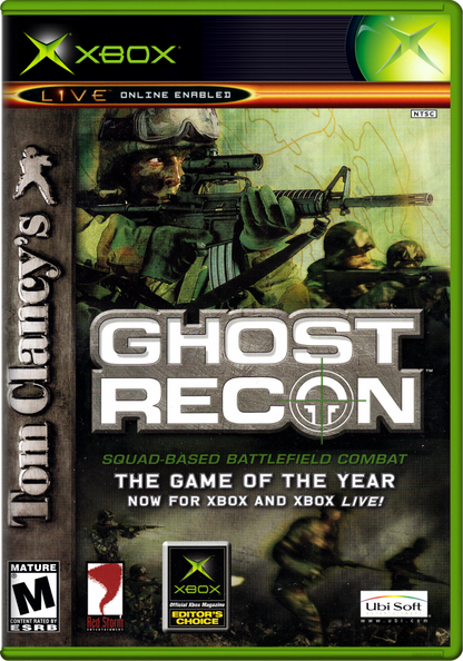Tom Clancy’s Ghost Recon for Xbox with tactical military action and squad-based combat visuals cover art