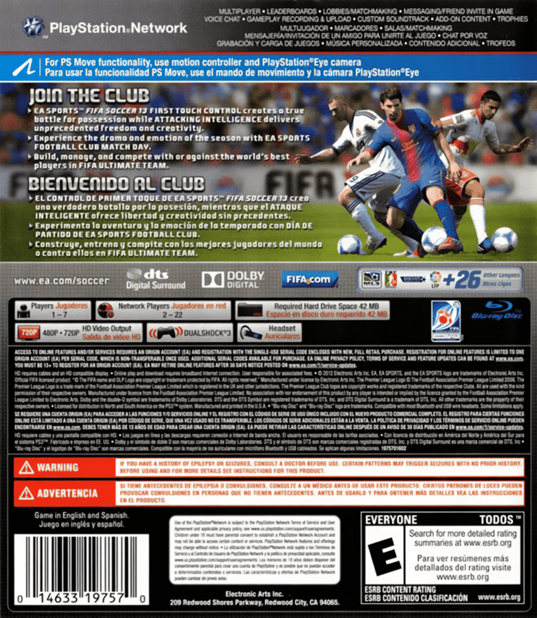 FIFA Soccer 13 back cover art for PlayStation 3 (PS3) video game