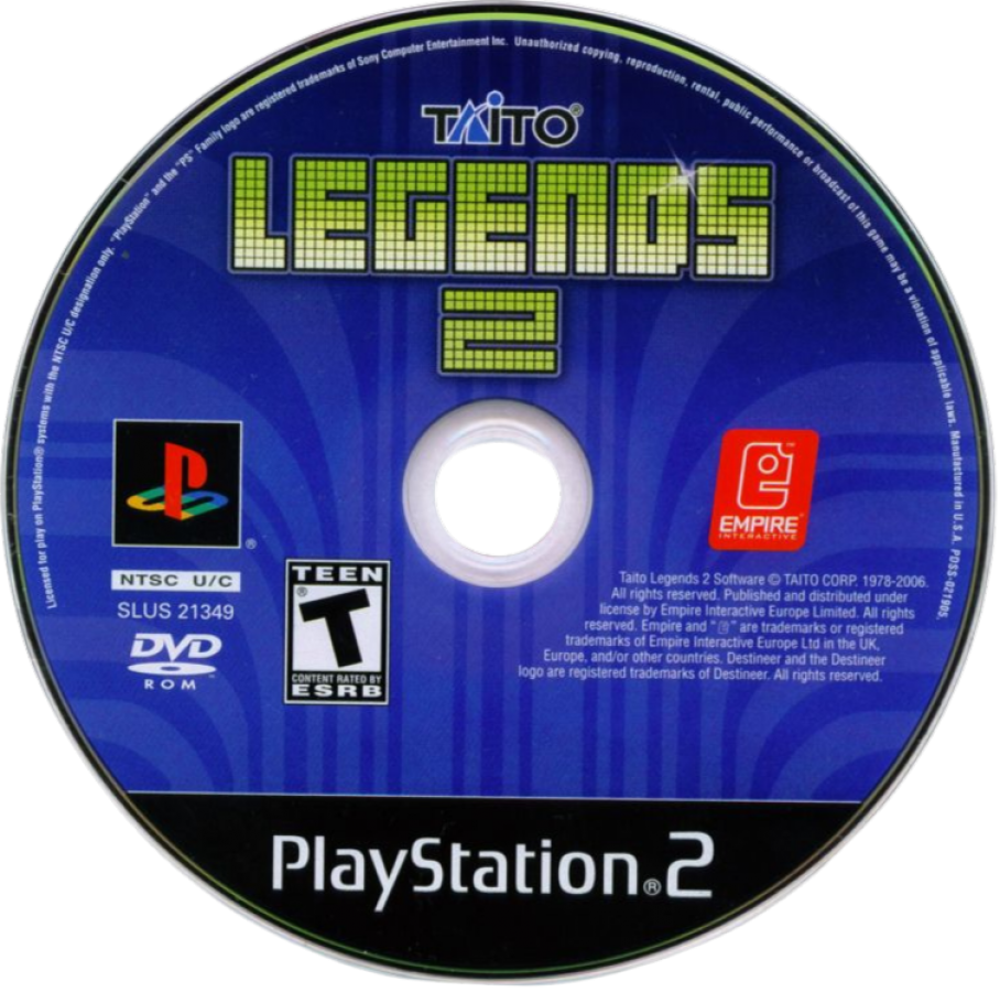 Taito Legends 2 – PlayStation 2 (PS2) video game disc, classic arcade compilation.