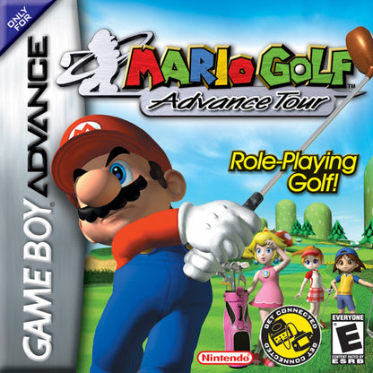 Mario Golf Advance Tour for Game Boy Advance golf sports RPG featuring Mario characters tournament mode story mode character progression handheld gameplay cover